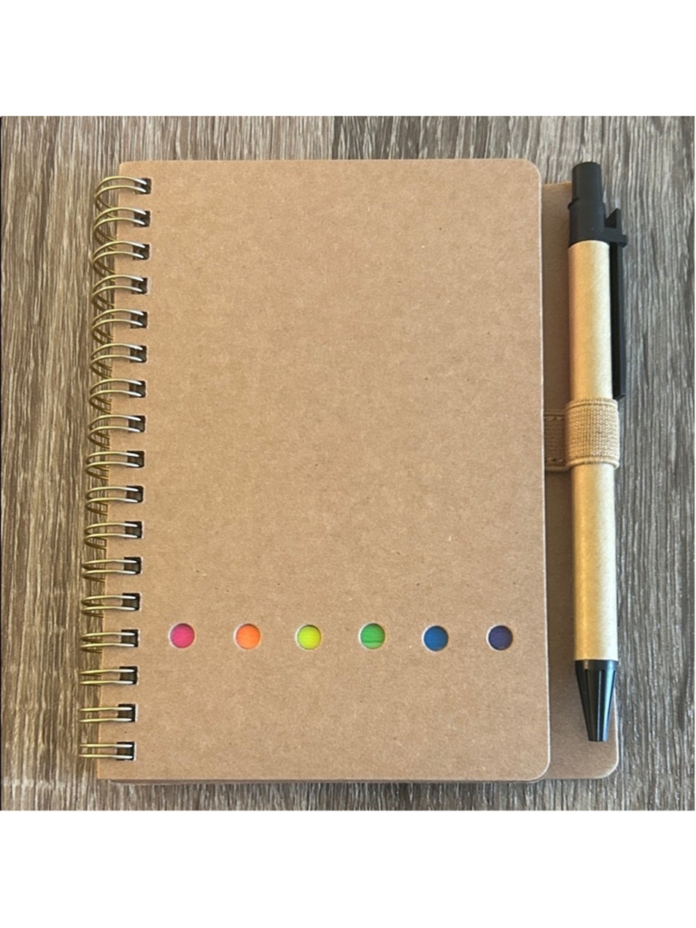 Kraft Spiral Notebook with Rainbow Accent and Pen (Tan)
